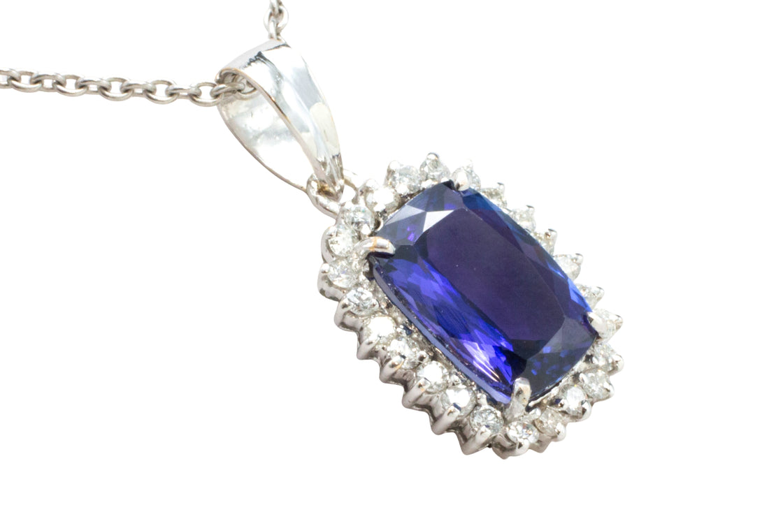 Tanzanite and diamond pendant in white gold-Pendants-The Antique Ring Shop