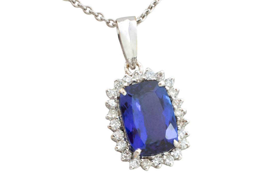 Tanzanite and diamond pendant in white gold-Pendants-The Antique Ring Shop