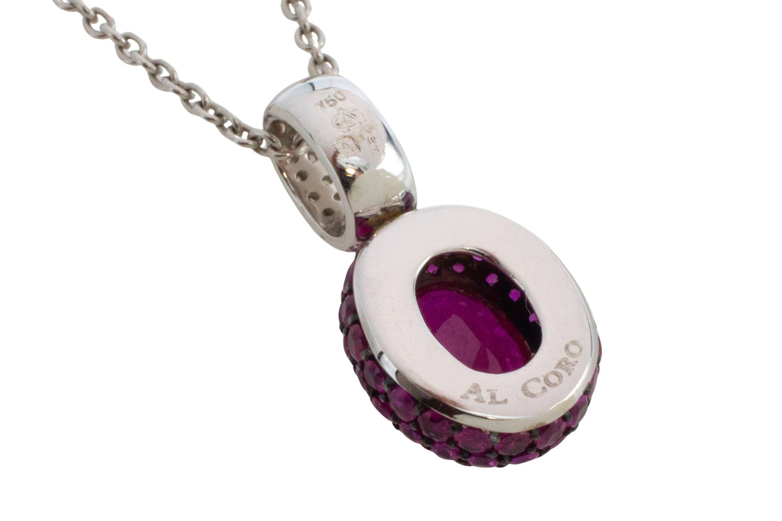 Ruby and diamond pendant in white gold-Pendants-The Antique Ring Shop