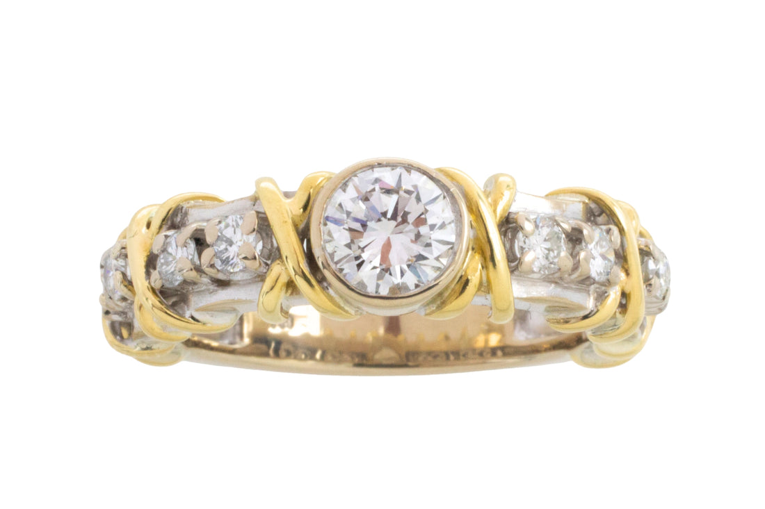 Diamond ring in yellow and white gold-Vintage Rings-The Antique Ring Shop