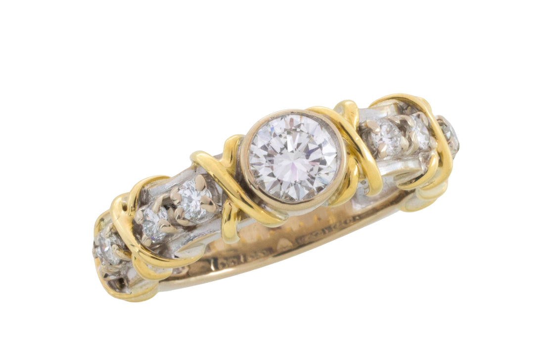 Diamond ring in yellow and white gold-Vintage Rings-The Antique Ring Shop