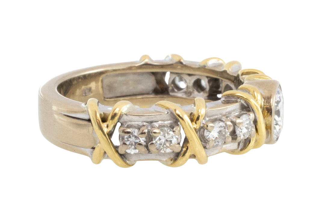 Diamond ring in yellow and white gold-Vintage Rings-The Antique Ring Shop