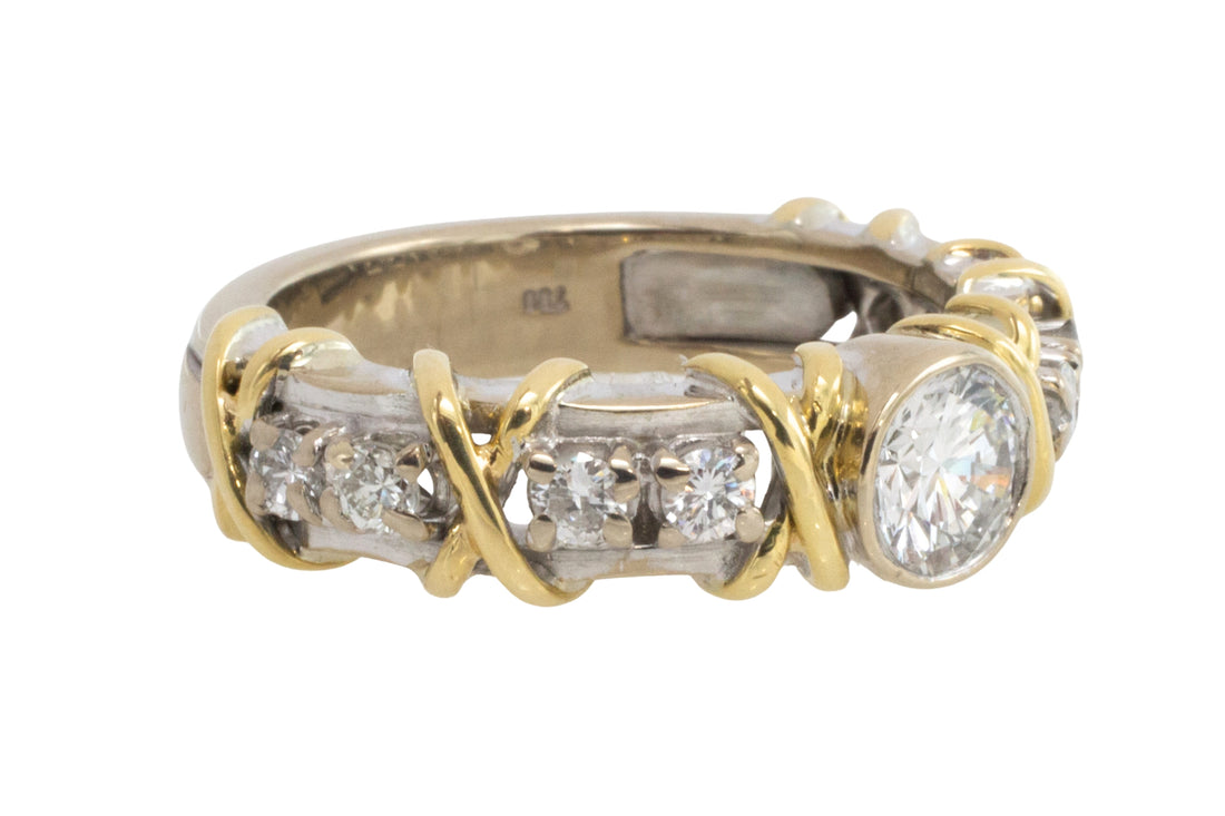 Diamond ring in yellow and white gold-Vintage Rings-The Antique Ring Shop