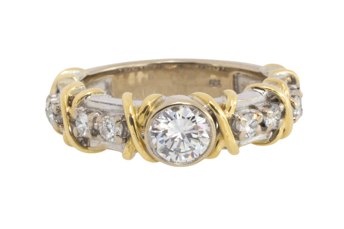 Diamond ring in yellow and white gold-Vintage Rings-The Antique Ring Shop