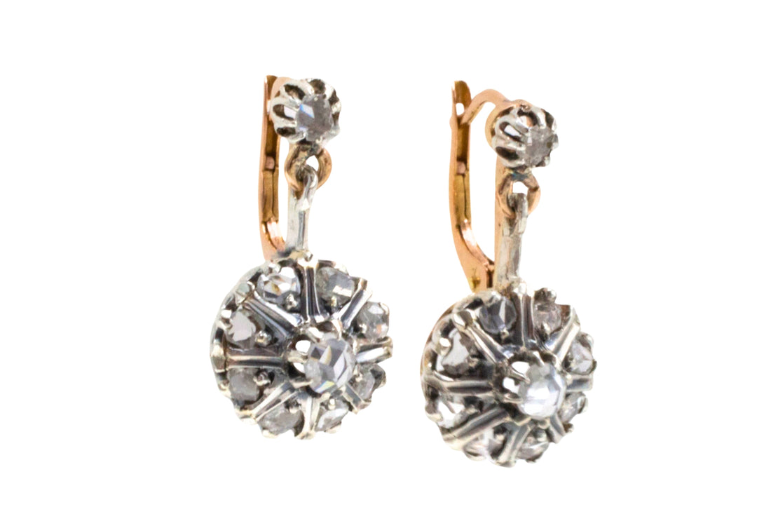 Rose diamond earrings in silver and gold