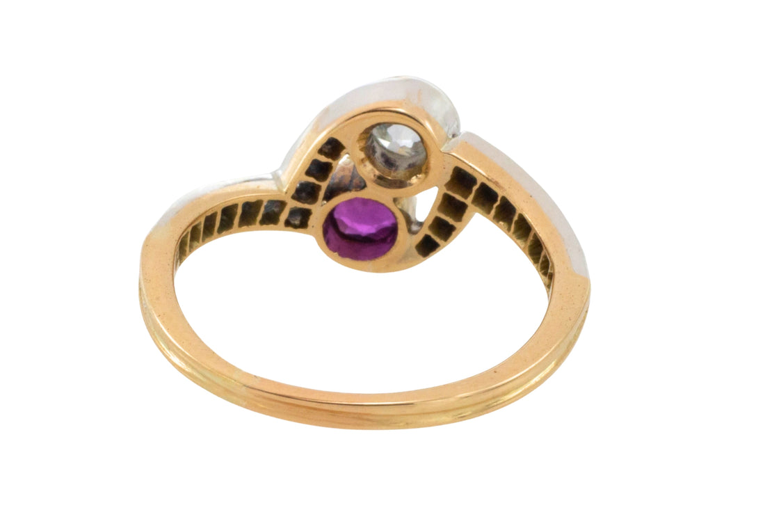 Ruby and diamond Toi et Moi ring