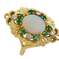 Opal emerald and diamond marquise ring