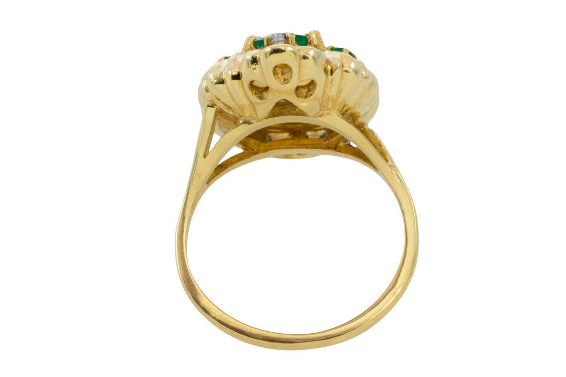 Opal emerald and diamond marquise ring