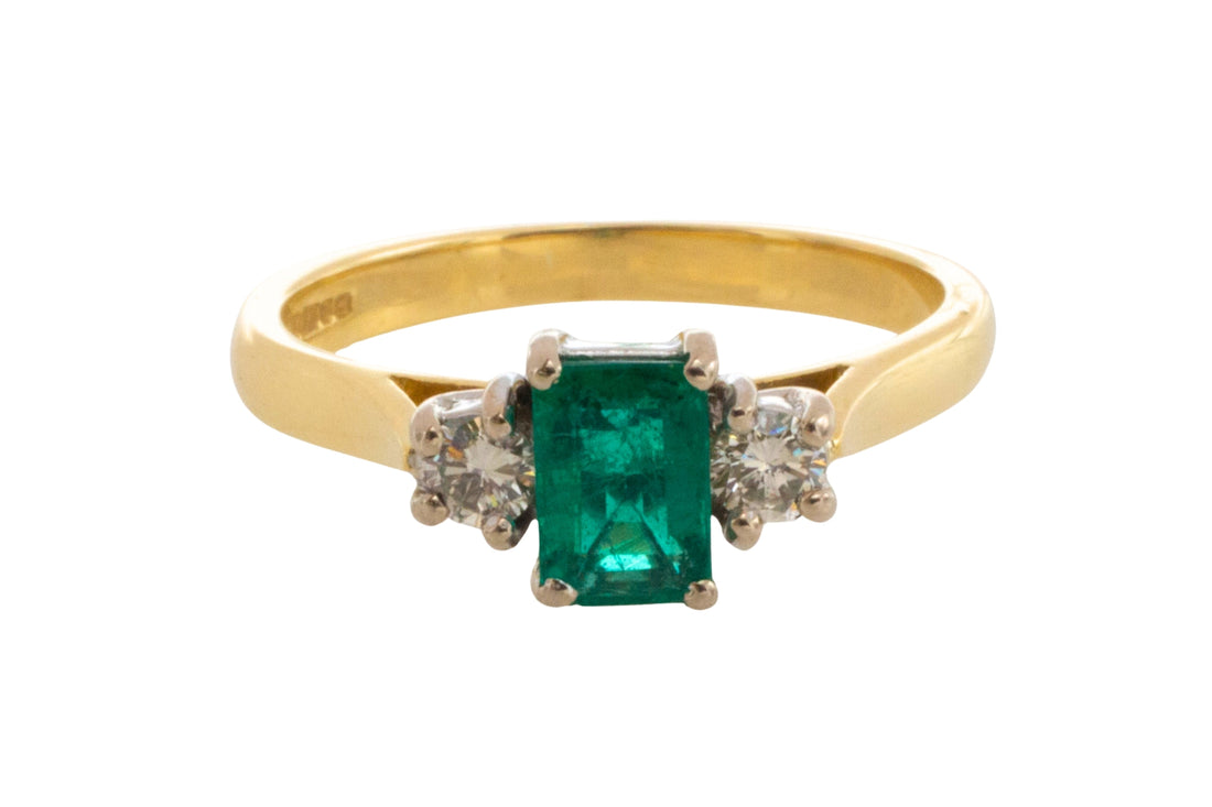 Emerald and diamond trilogy ring