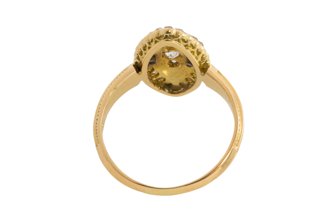 Antique marquise diamond ring with onyx and enamel