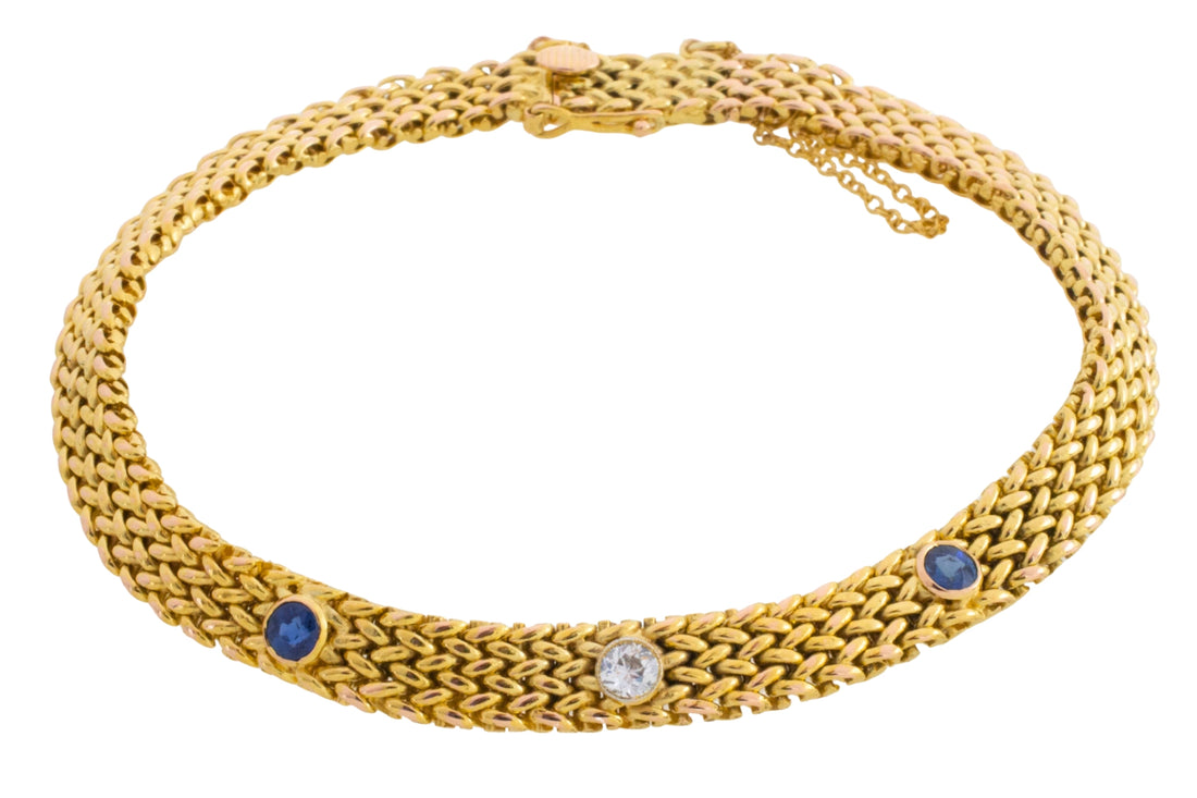 Vintage mesh sapphires and diamond bracelet-Bracelets-The Antique Ring Shop