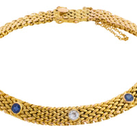 Vintage mesh sapphires and diamond bracelet-Bracelets-The Antique Ring Shop