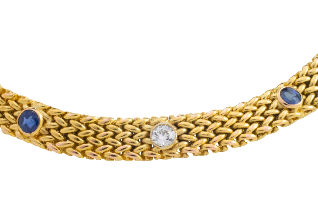 Vintage mesh sapphires and diamond bracelet-Bracelets-The Antique Ring Shop