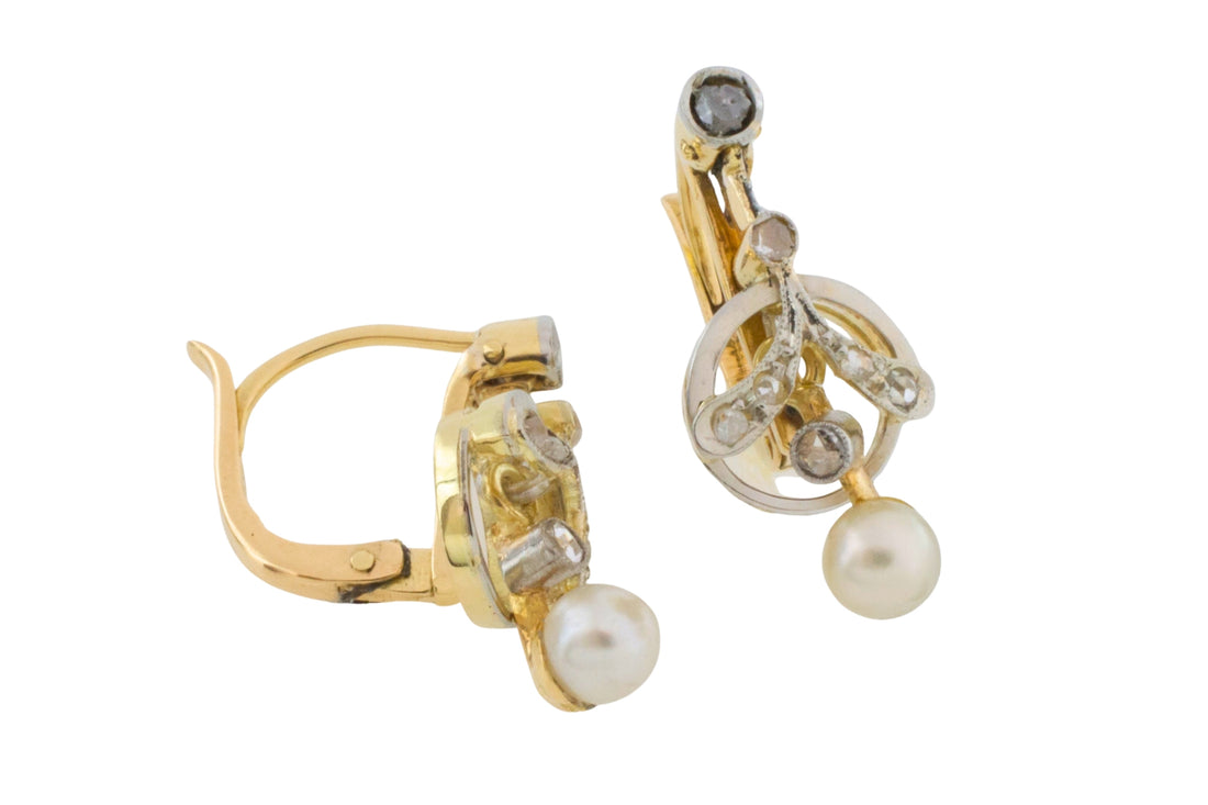 Pearl and rose diamond earrings in 18 carat gold