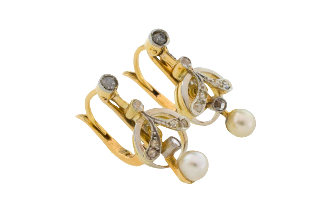 Pearl and rose diamond earrings in 18 carat gold