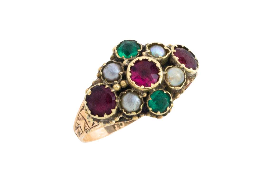 Victorian mourning paste and pearl ring