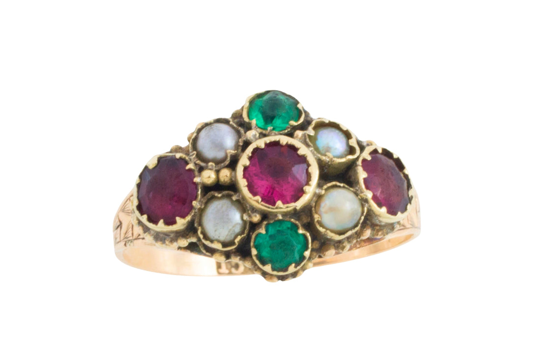 Victorian mourning paste and pearl ring