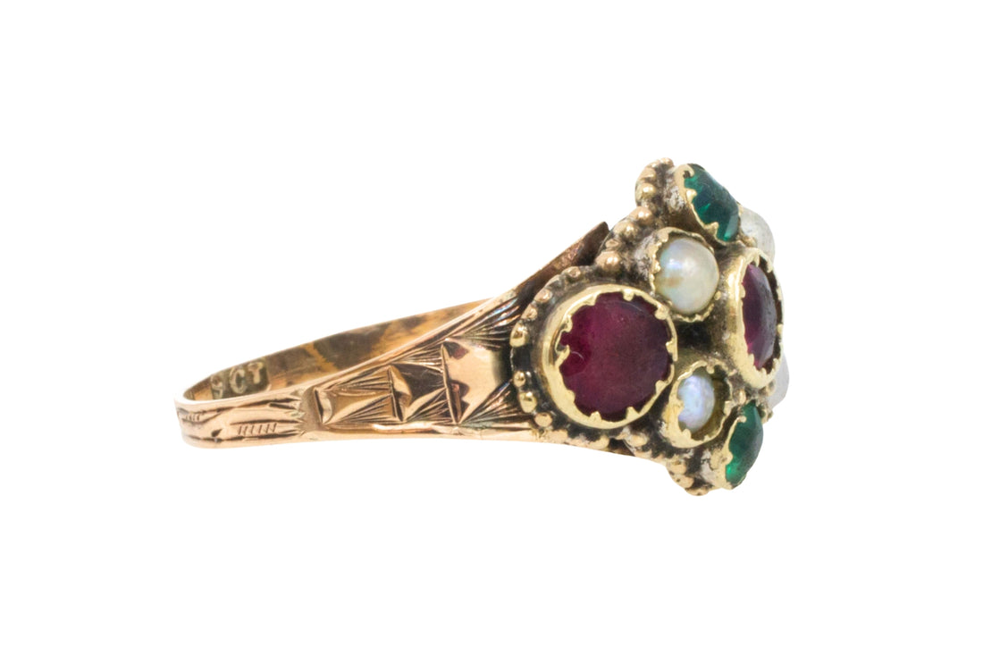 Victorian mourning paste and pearl ring