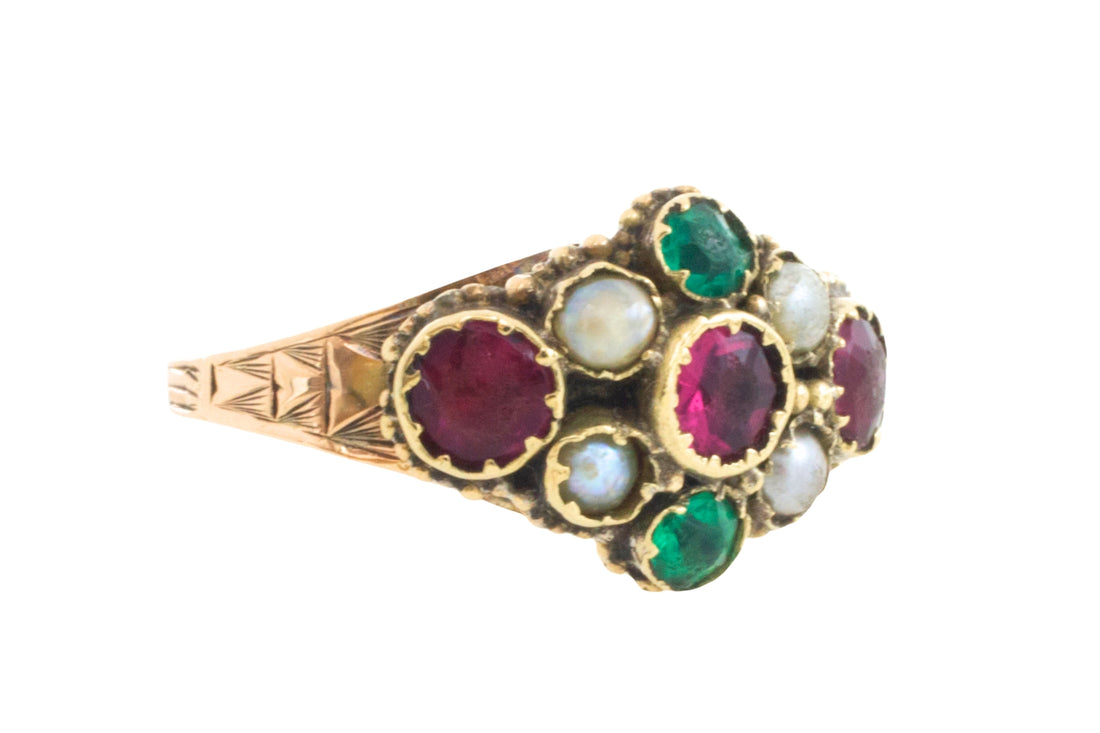 Victorian mourning paste and pearl ring