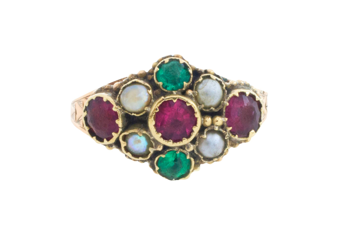 Victorian mourning paste and pearl ring