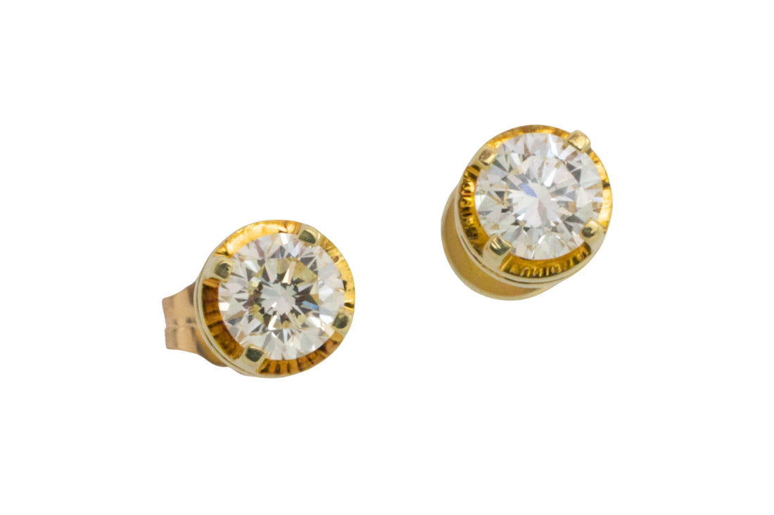 Vintage diamond studs in 14 carat gold-Earrings-The Antique Ring Shop