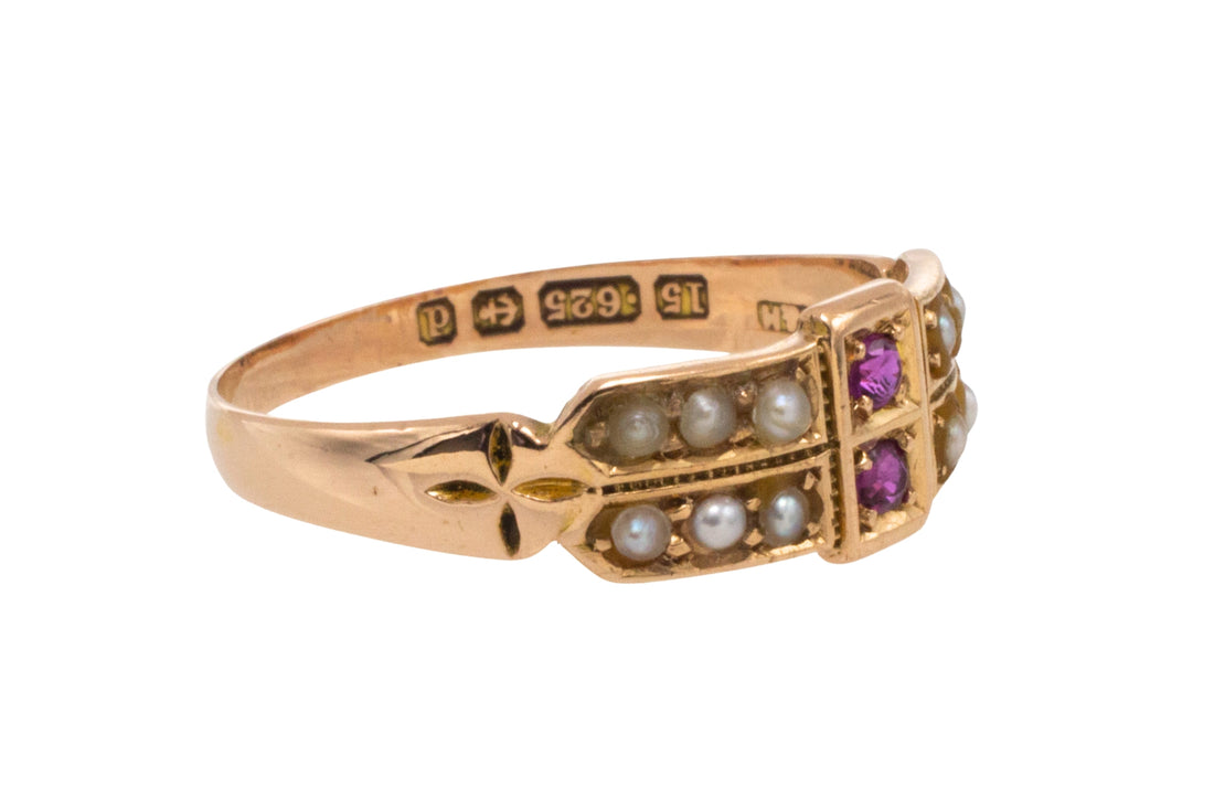 Georgian ruby and pearl ring from 1801-Antique rings-The Antique Ring Shop