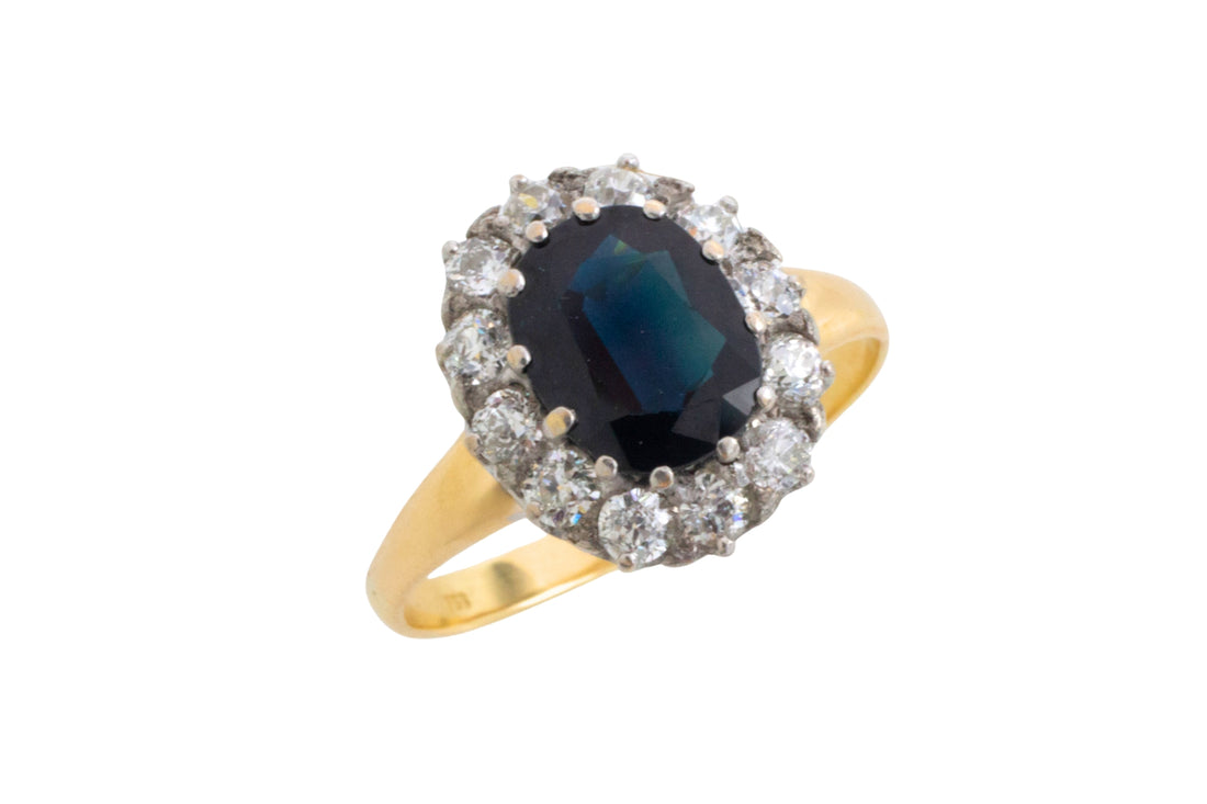 Vintage sapphire and diaond cluster ring-engagement rings-The Antique Ring Shop