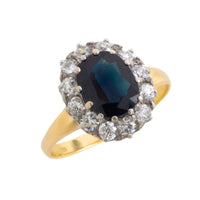 Vintage sapphire and diaond cluster ring-engagement rings-The Antique Ring Shop