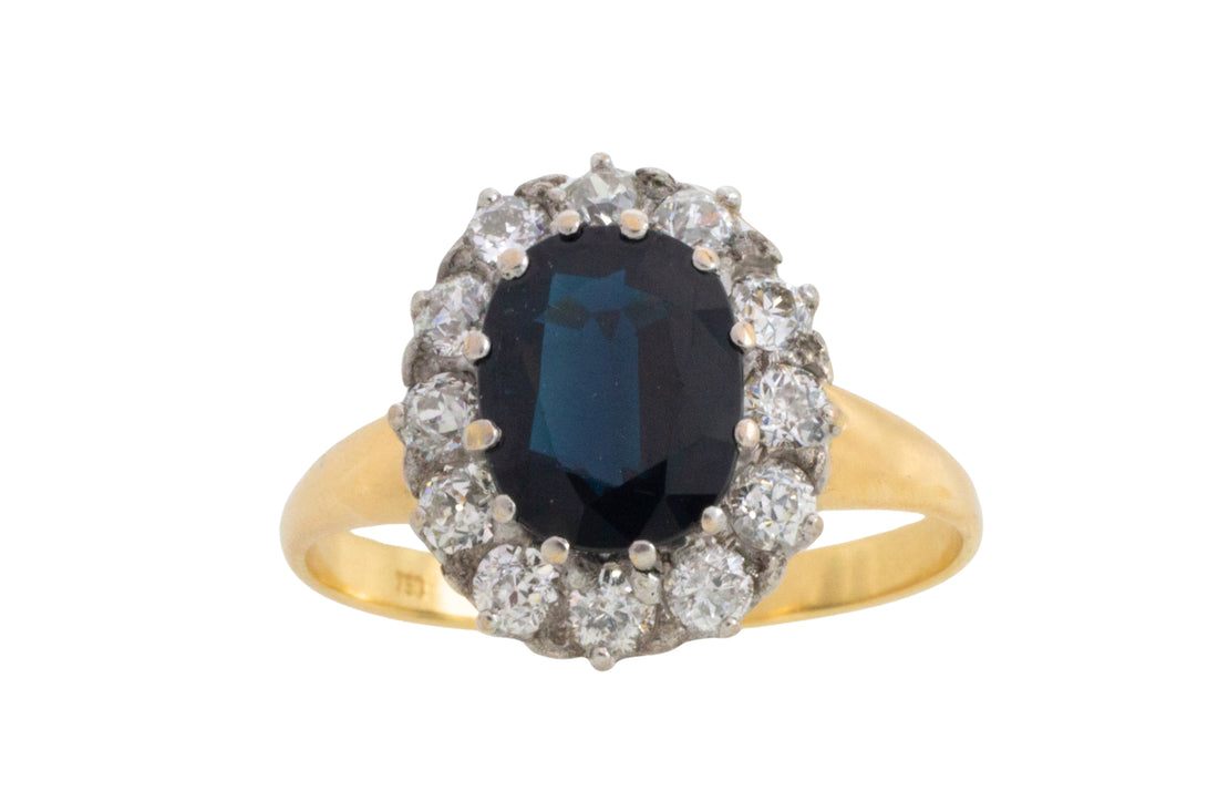 Vintage sapphire and diaond cluster ring-engagement rings-The Antique Ring Shop