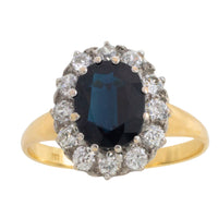 Vintage sapphire and diaond cluster ring-engagement rings-The Antique Ring Shop