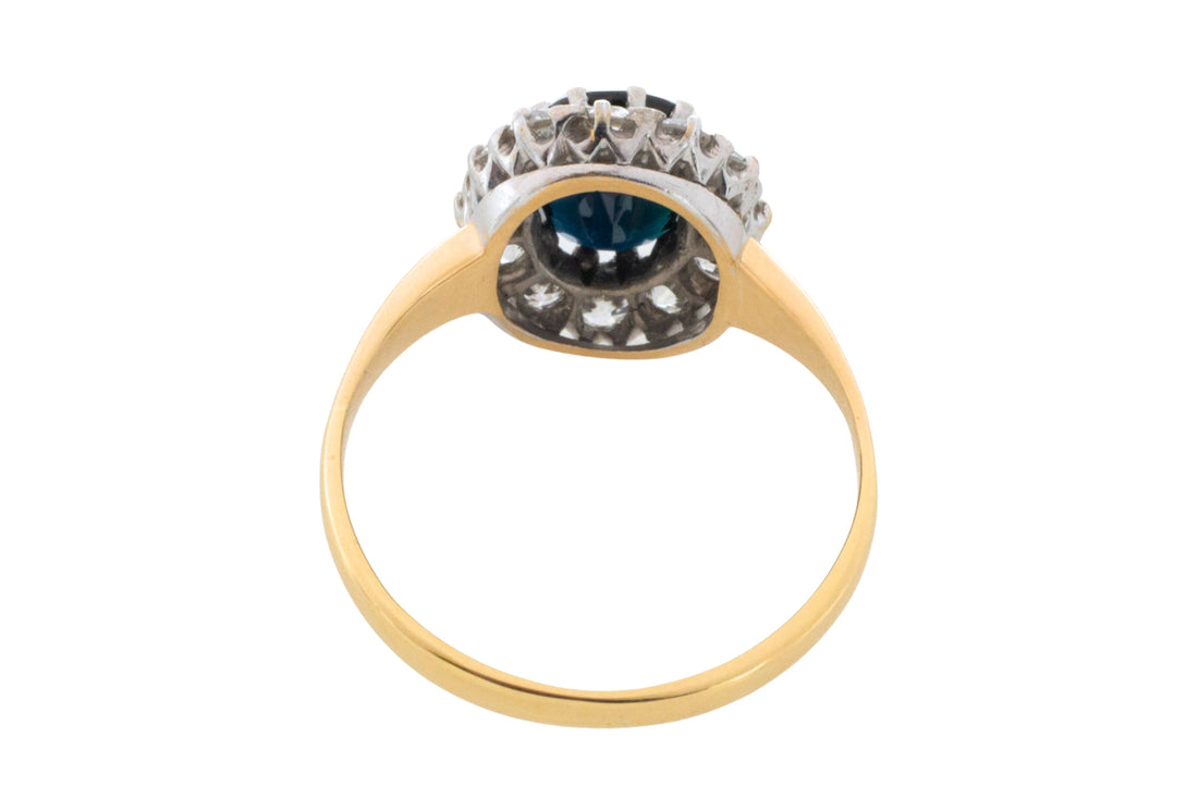 Vintage sapphire and diaond cluster ring-engagement rings-The Antique Ring Shop