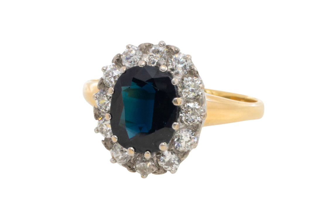 Vintage sapphire and diaond cluster ring-engagement rings-The Antique Ring Shop