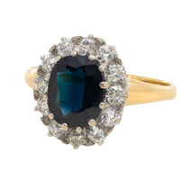 Vintage sapphire and diaond cluster ring-engagement rings-The Antique Ring Shop