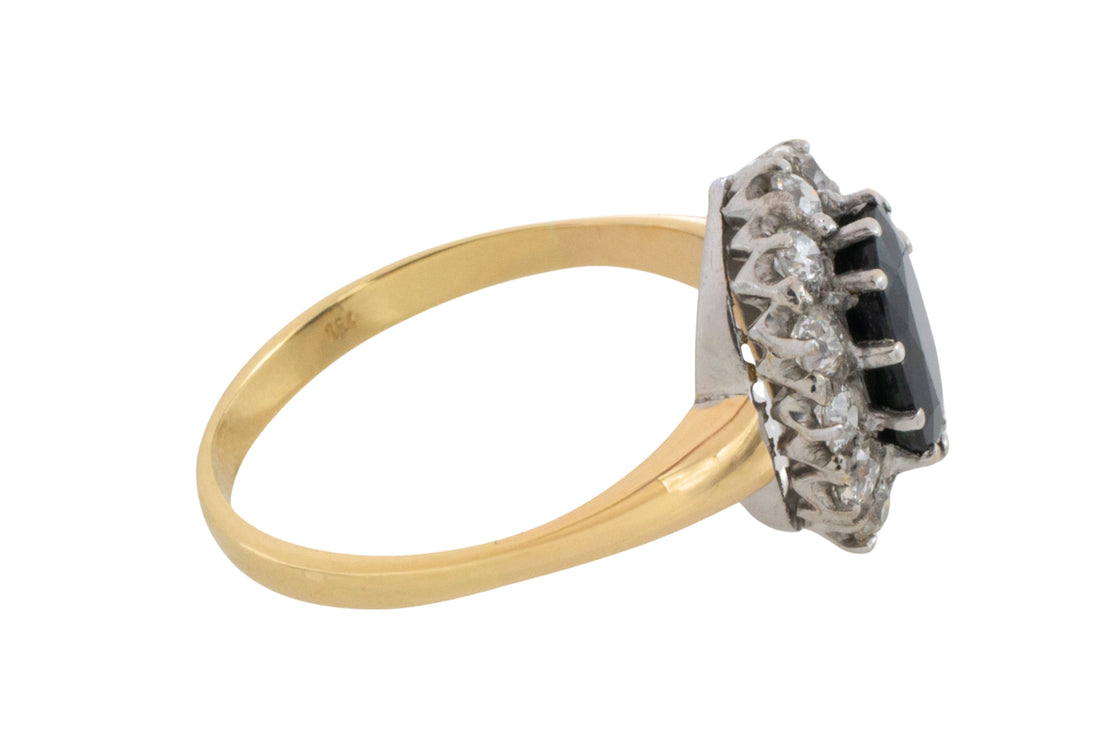 Vintage sapphire and diaond cluster ring-engagement rings-The Antique Ring Shop