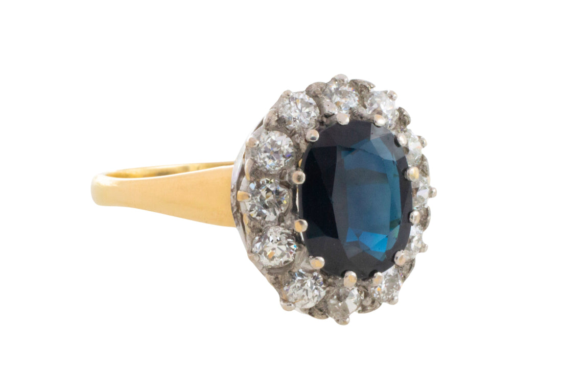 Vintage sapphire and diaond cluster ring-engagement rings-The Antique Ring Shop