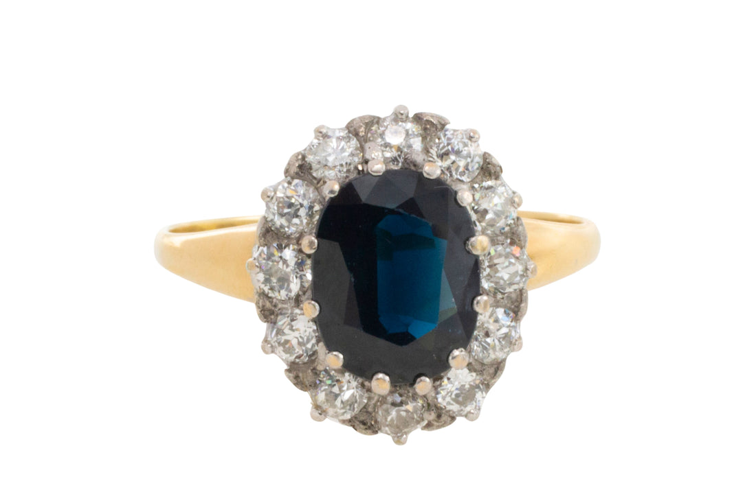 Vintage sapphire and diaond cluster ring-engagement rings-The Antique Ring Shop