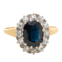 Vintage sapphire and diaond cluster ring-engagement rings-The Antique Ring Shop