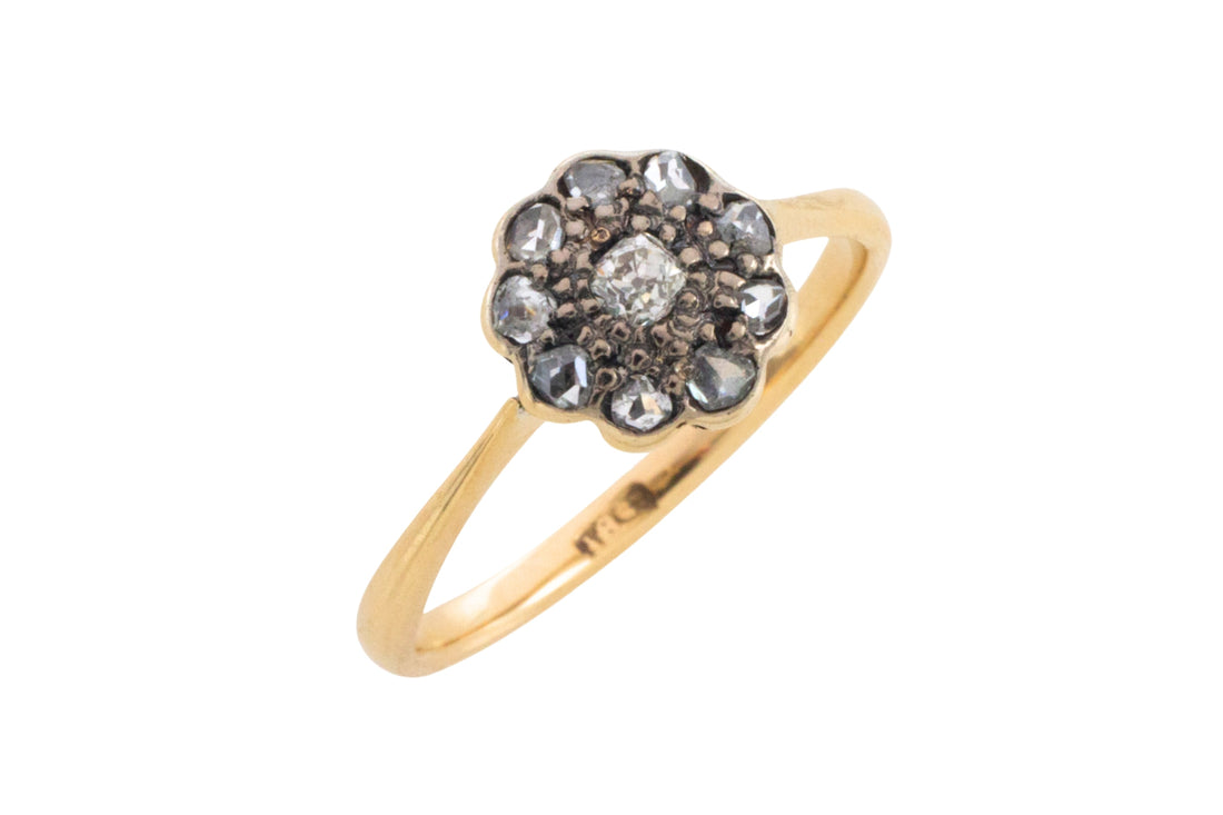 Edwardian old cut and rose cut diamond cluster ring