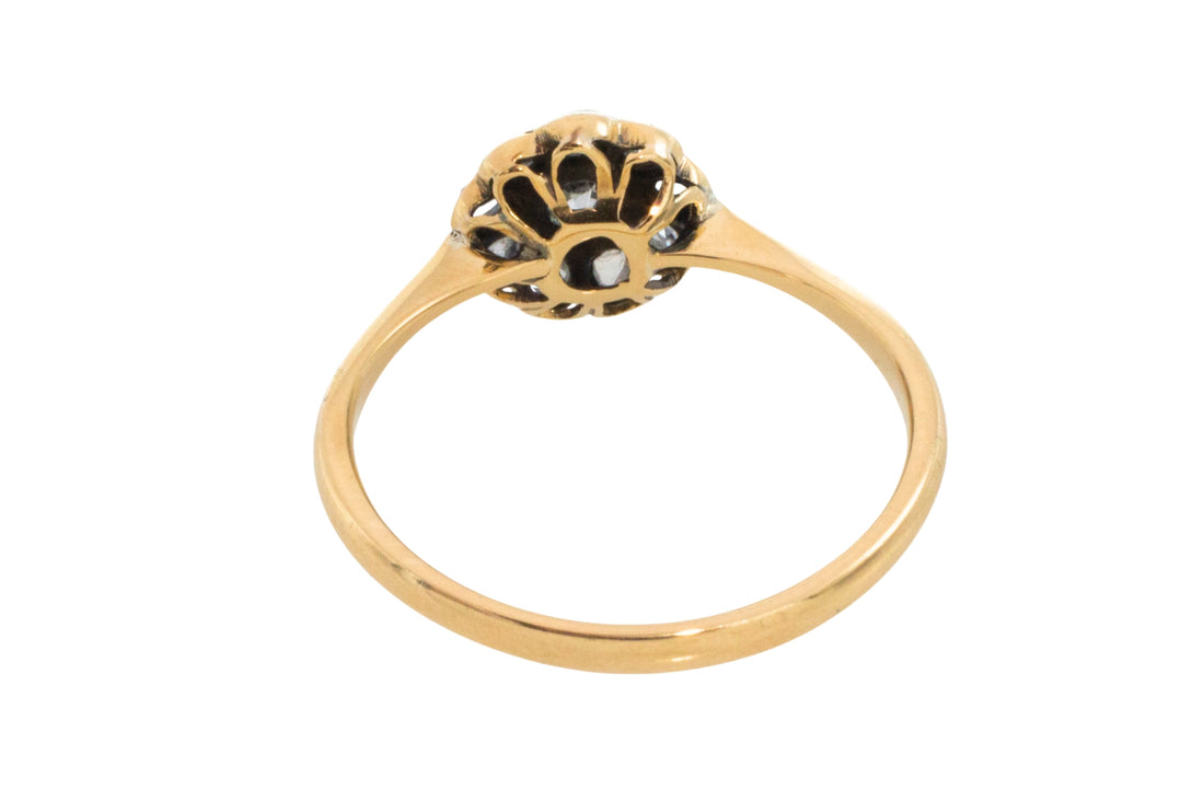 Edwardian old cut and rose cut diamond cluster ring