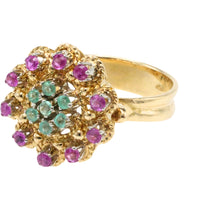 Emerald and ruby cluster ring