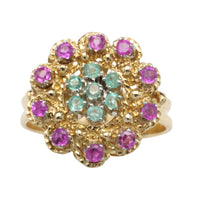 Emerald and ruby cluster ring