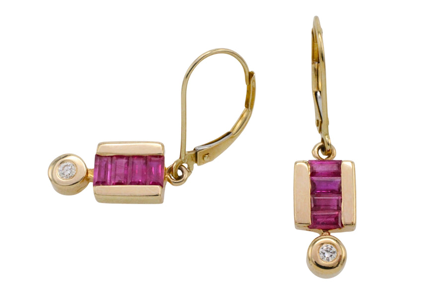 Ruby and diamond earrings in 14 carat gold-The Antique Ring Shop