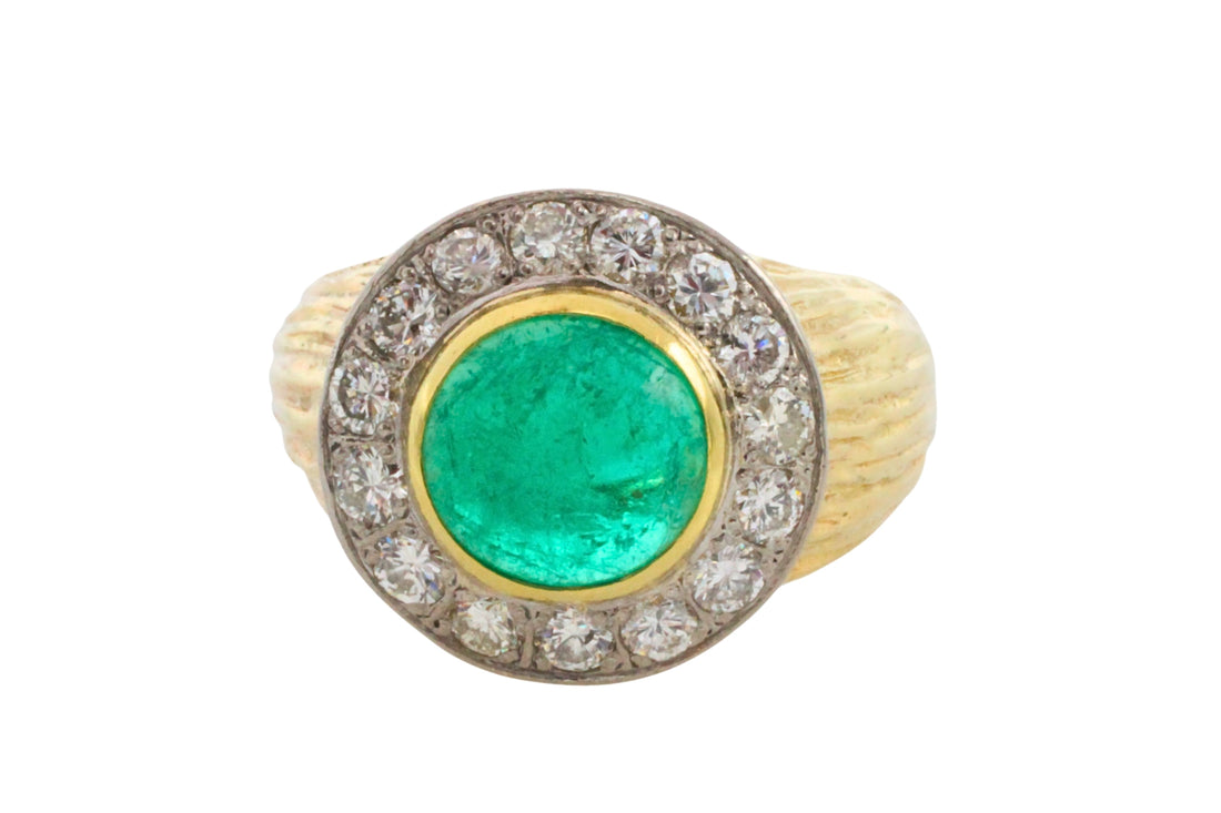 Emerald and diamond ring in 14 carat gold-Rings-The Antique Ring Shop