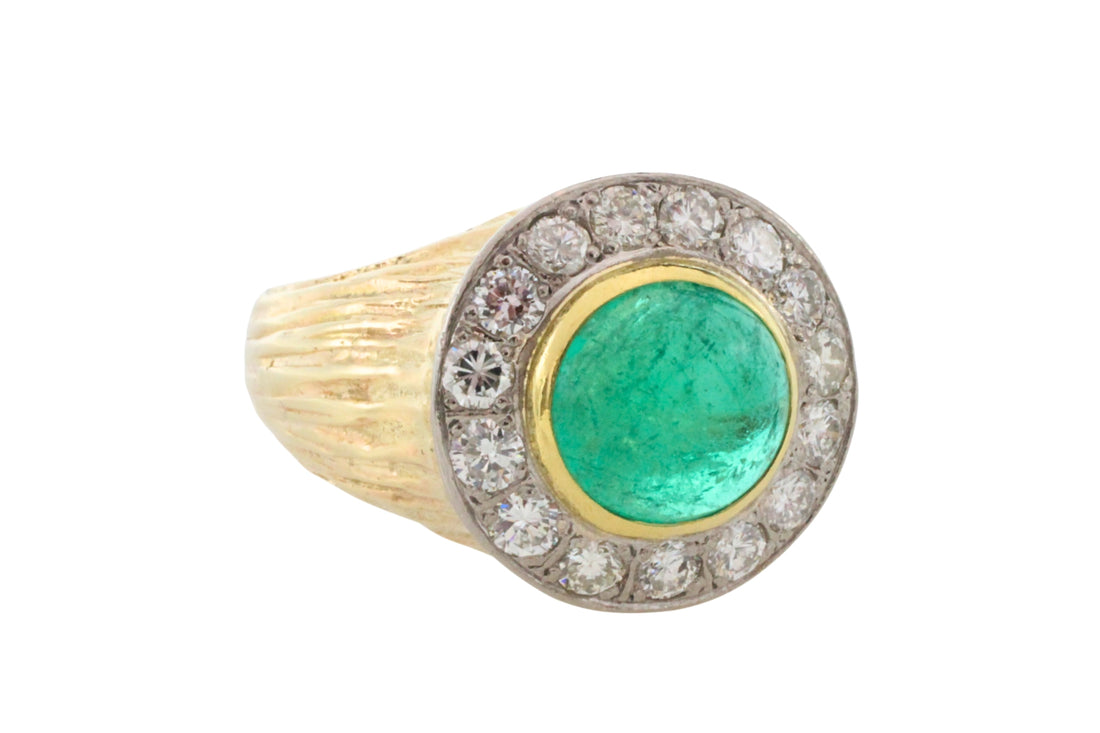 Emerald and diamond ring in 14 carat gold-Rings-The Antique Ring Shop