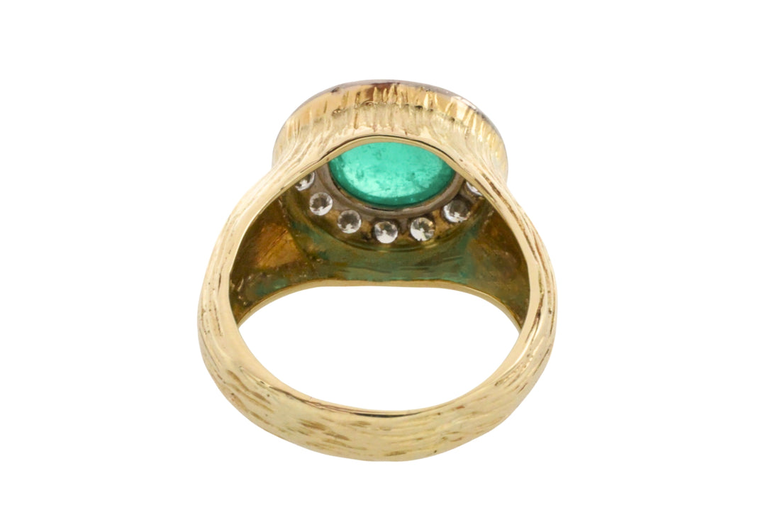 Emerald and diamond ring in 14 carat gold-Rings-The Antique Ring Shop