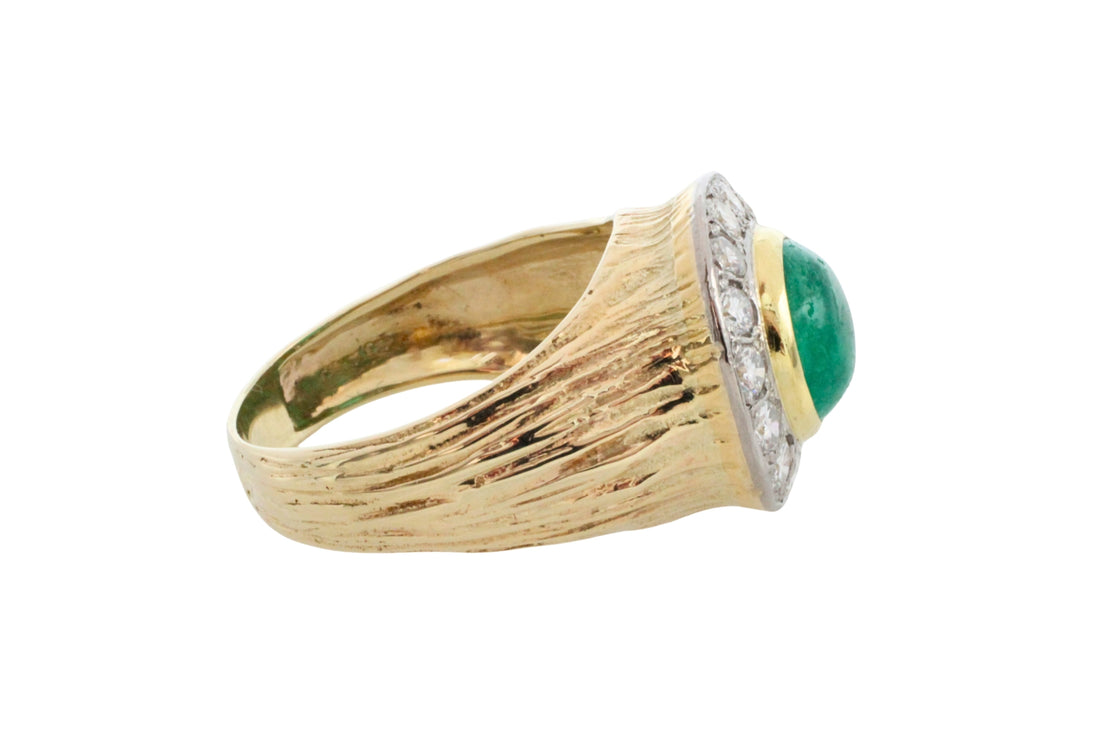 Emerald and diamond ring in 14 carat gold-Rings-The Antique Ring Shop