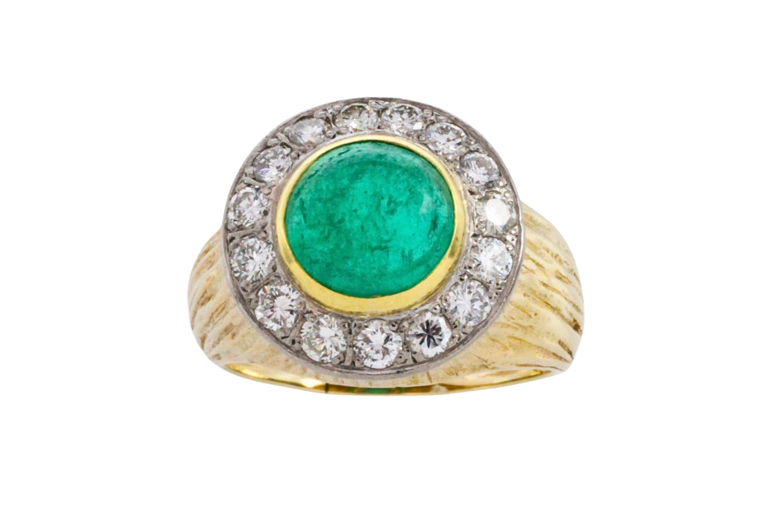 Emerald and diamond ring in 14 carat gold-Rings-The Antique Ring Shop
