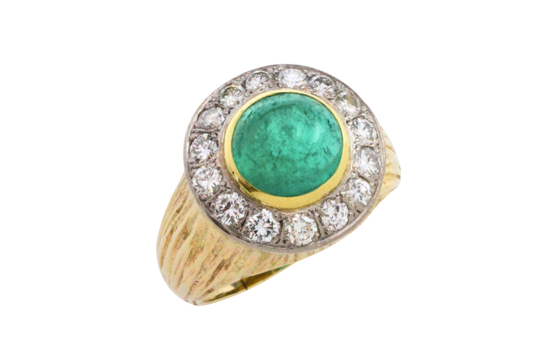 Emerald and diamond ring in 14 carat gold-Rings-The Antique Ring Shop