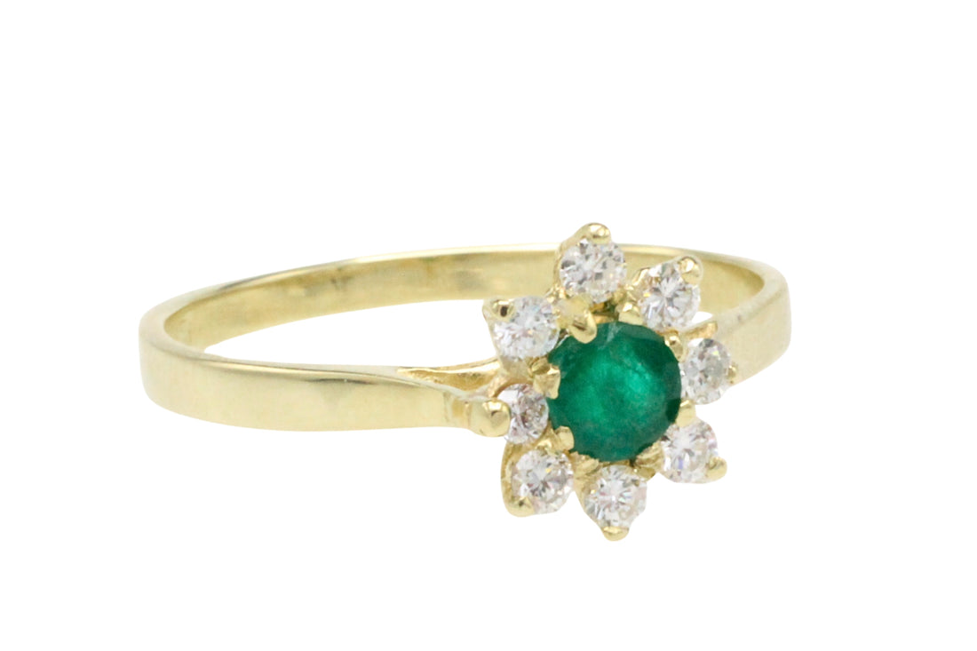 Emerald and diamond cluster ring-Vintage Rings-The Antique Ring Shop
