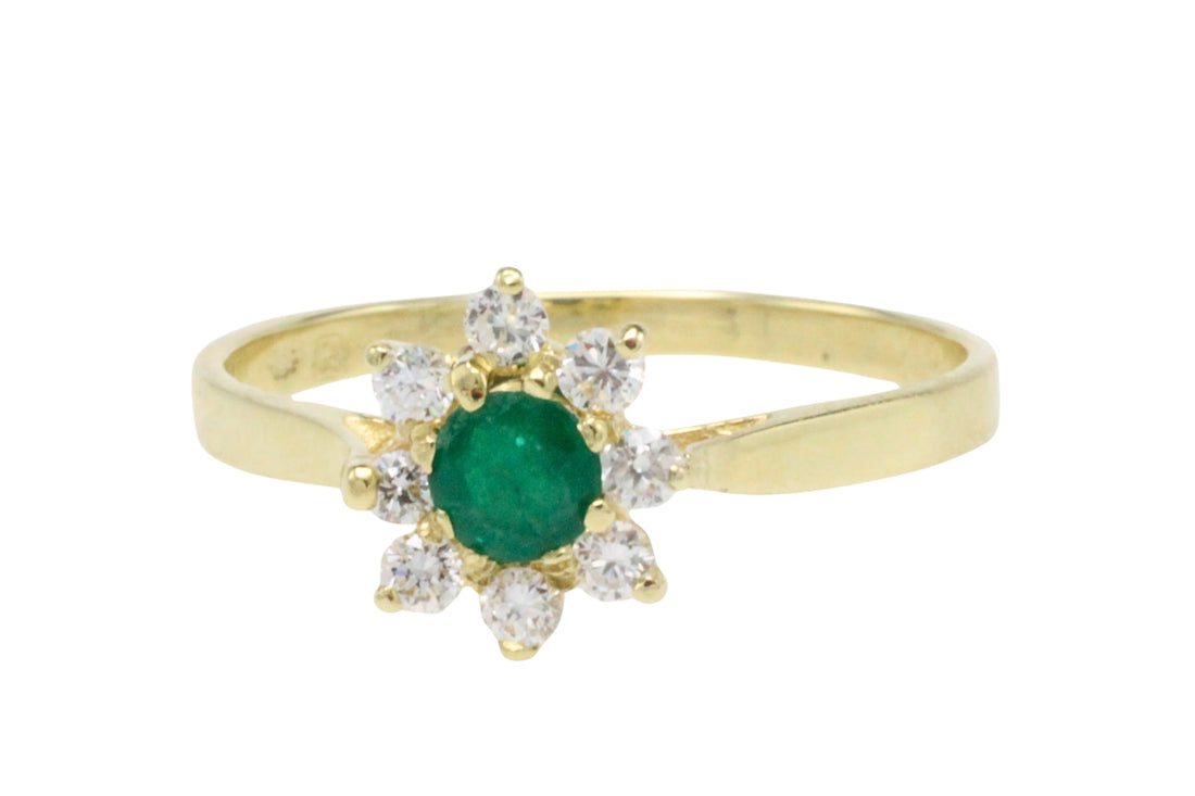 Emerald and diamond cluster ring-Vintage Rings-The Antique Ring Shop